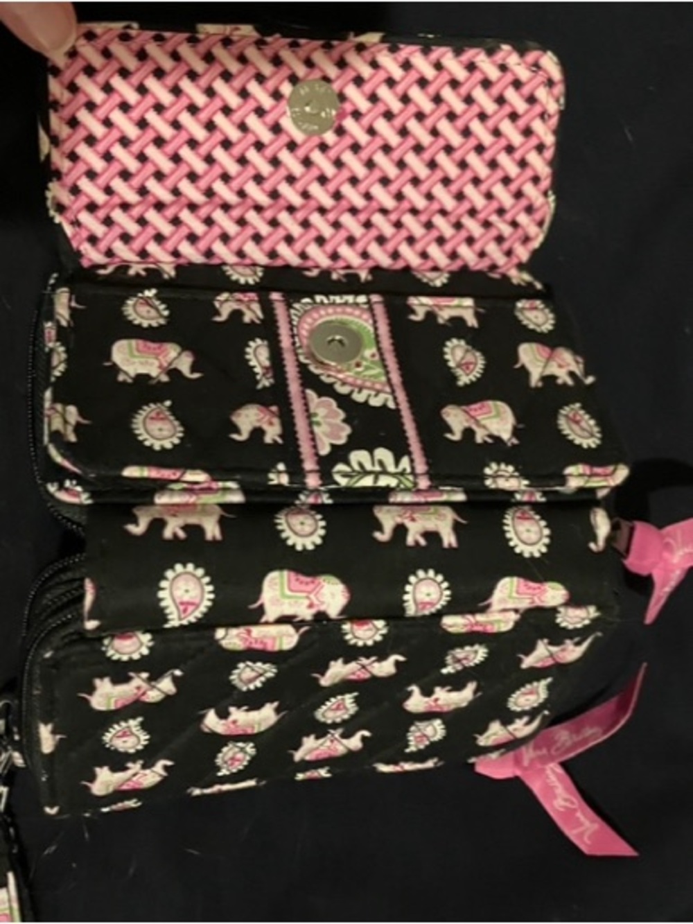 NWOT retired Vera Bradley Pink Elephants Wristlet Purse with Trifold Zip Wallet - Picture 3 of 5